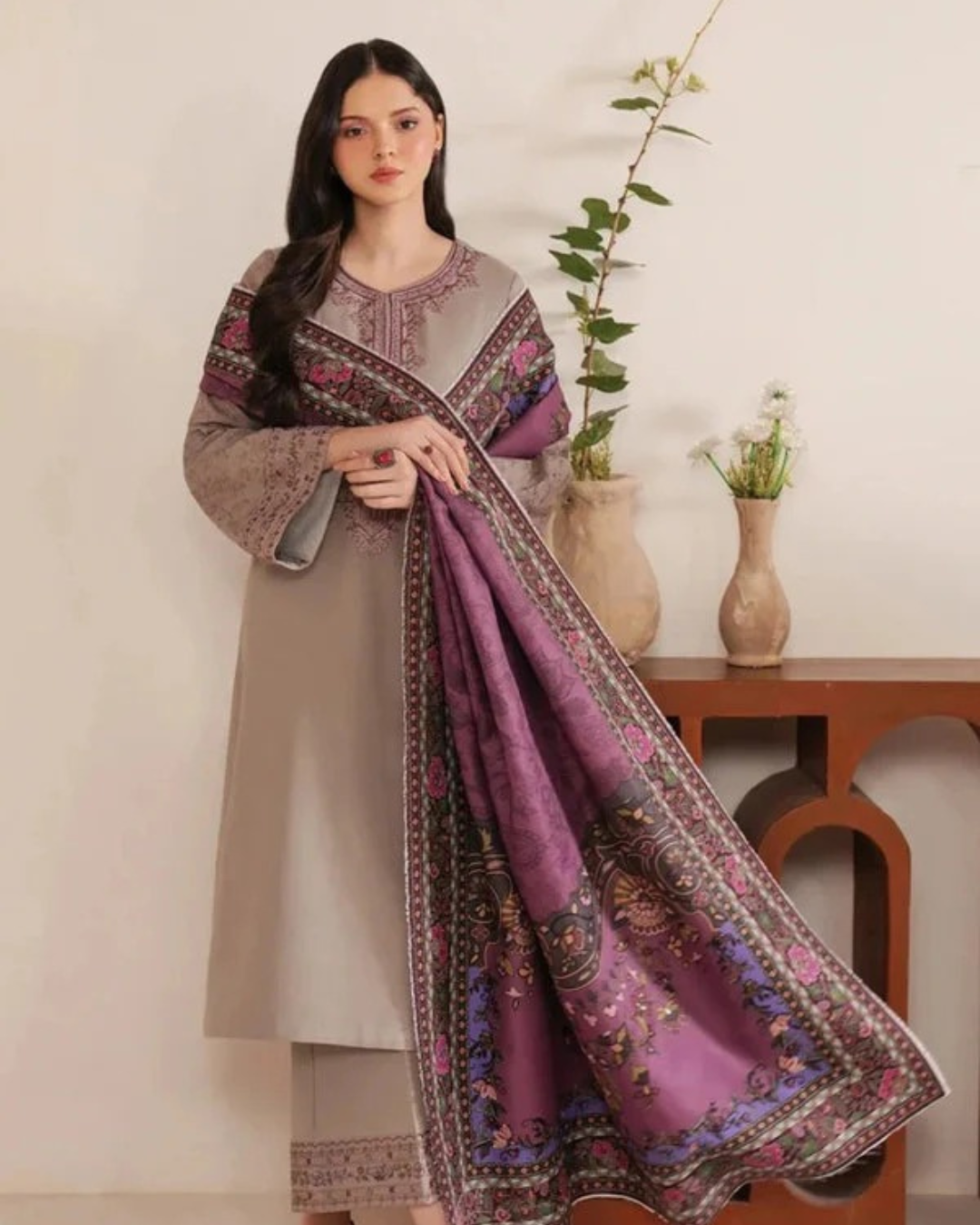 Garnet Embroidered stiched (3 piece) Premium Winter Fabric ZL1001